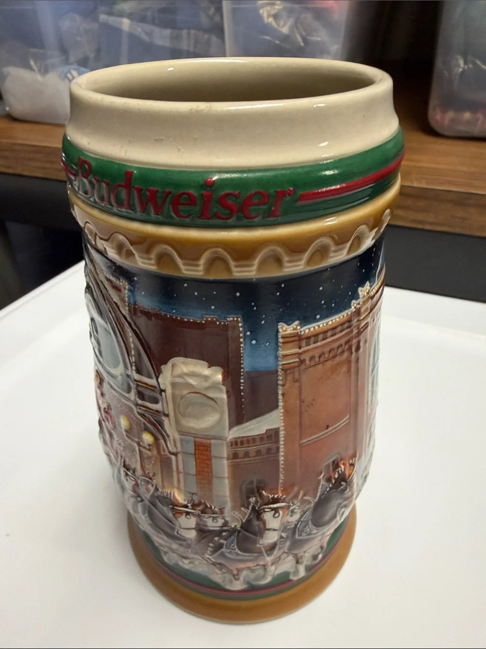 Home for the holidays 1997 Budweiser holiday Stein Budweiser horses 3-D